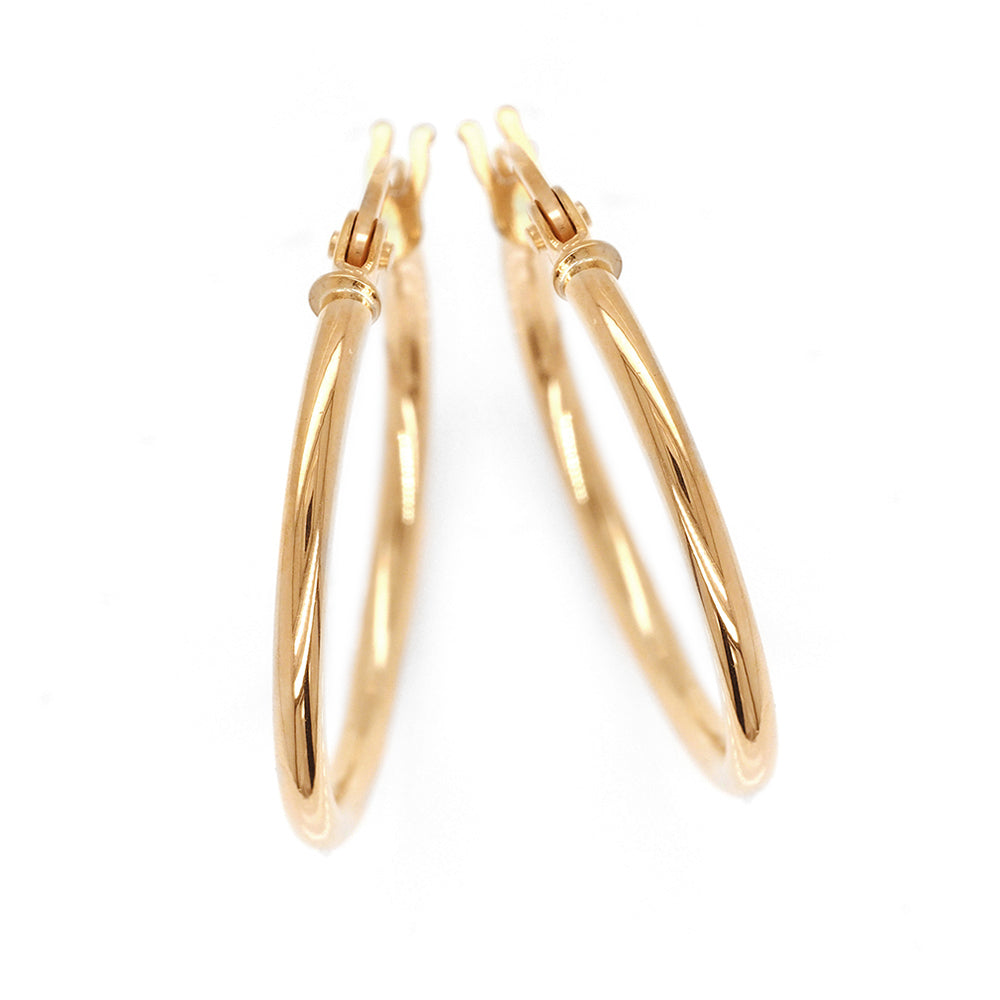 9ct Yellow Gold 15mm Plain Tube Hoop Earrings