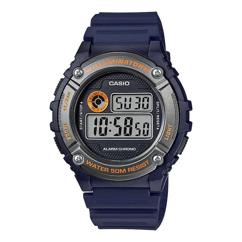 Casio 'Illuminator' Navy Blue & Orange Digital Stopwatch W21