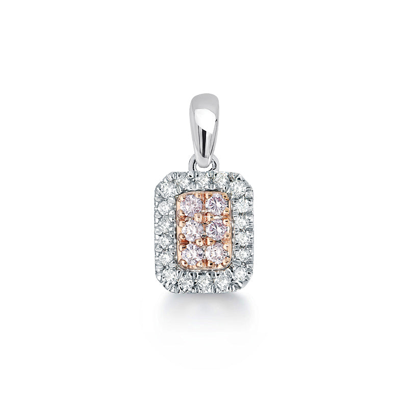 Kimberley Blush 'Dawn' Pendant 18ct Rectangle Halo BPP-EMCPB