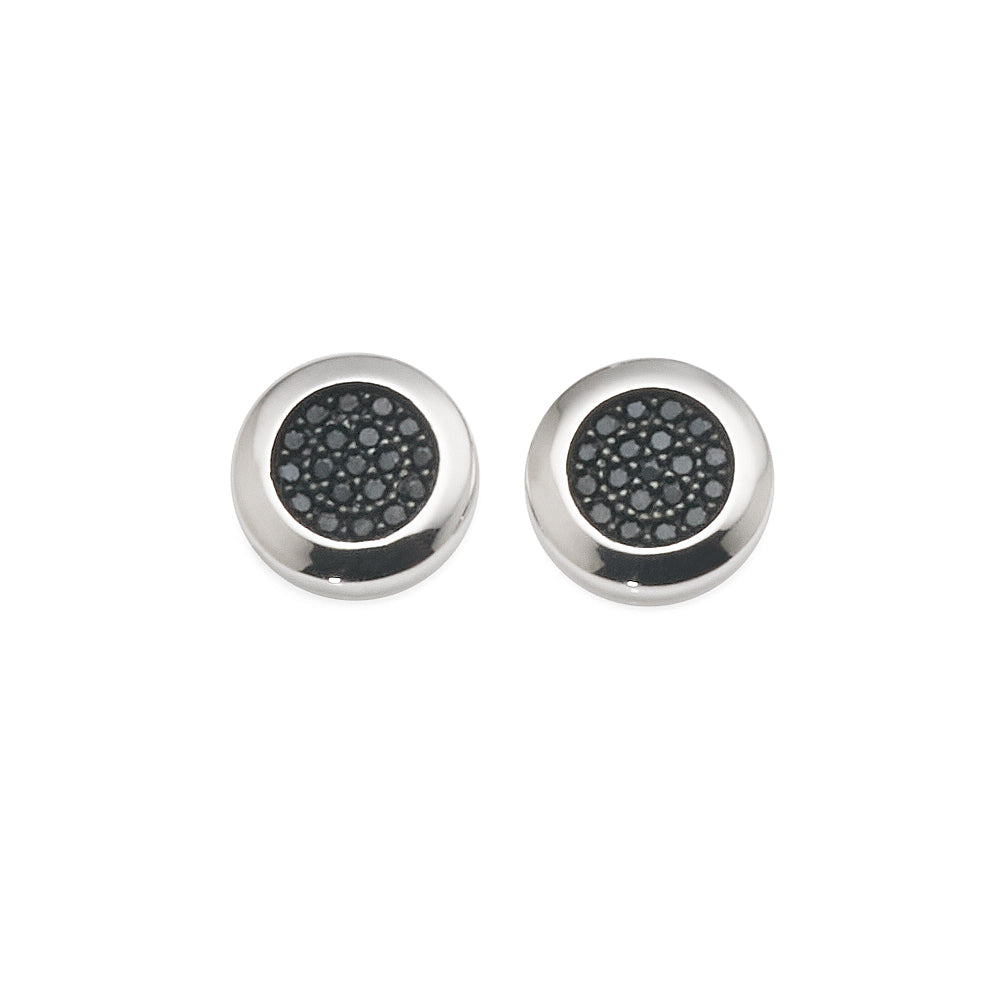 Sterling Silver Black Cubic Zirconia 10mm Disc Stud Earrings