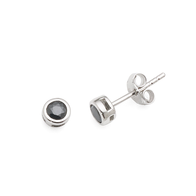 Sterling Silver 3.5mm Round Black Cubic Zirconia Studs