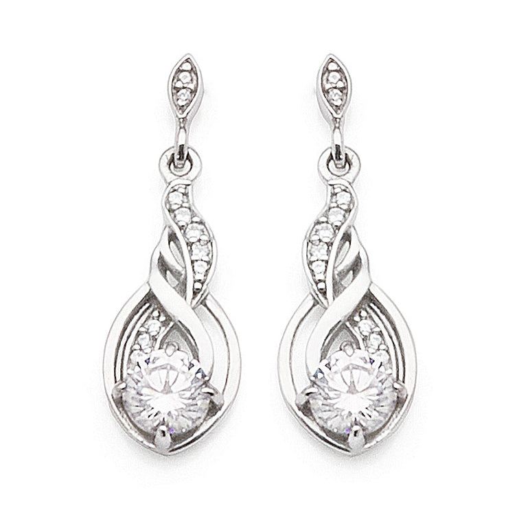 Sterling Silver Cubic Zirconia Drop Stud Earrings