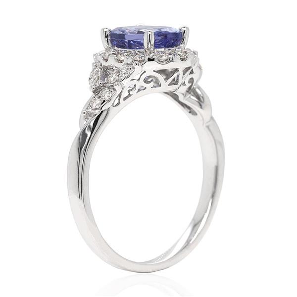 9ct White Gold Oval Tanzanite and Diamond Halo Leaf Shoulder