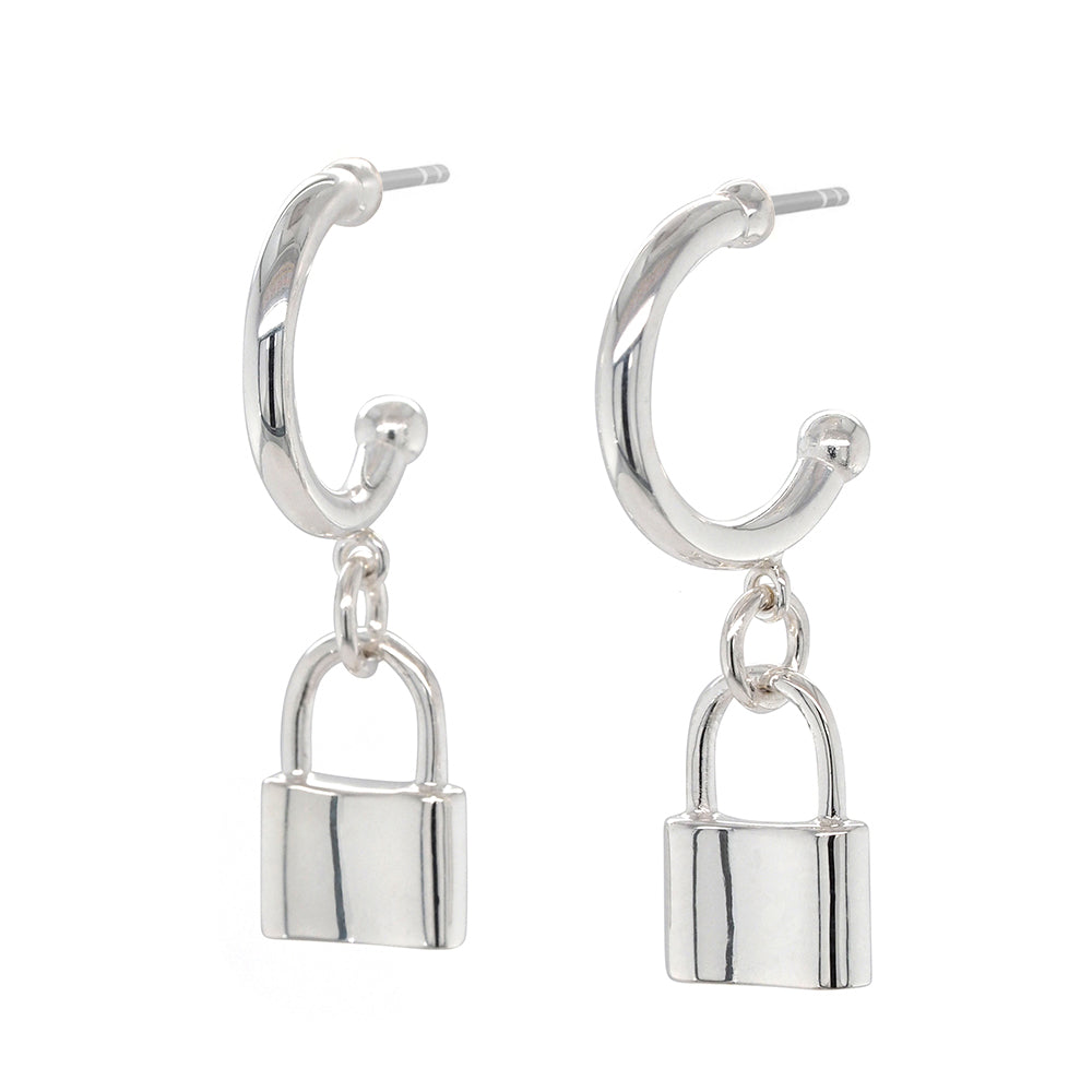 Von Treskow Sterling Silver Half Hoop Hanging Padlock Earrin