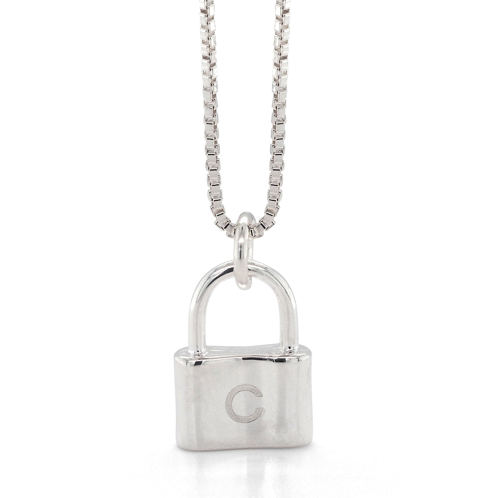 Von Treskow Sterling Silver Padlock 'C' Initial Charm Pendan