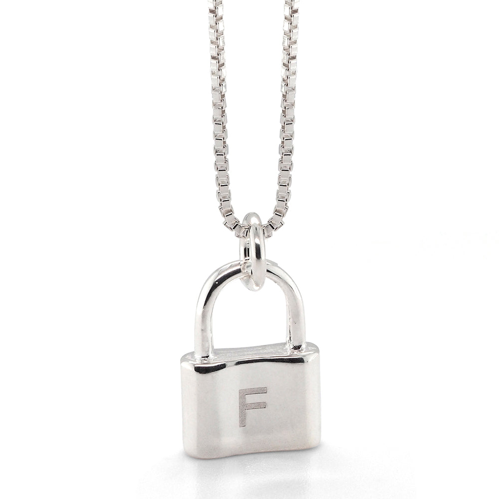 Von Treskow Sterling Silver Padlock 'F' Initial Charm Pendan