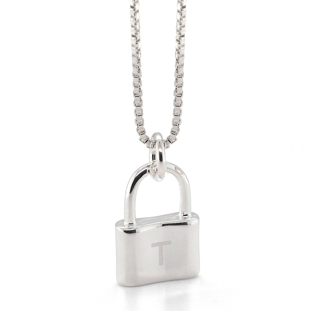 Von Treskow Sterling Silver Padlock 'T' Initial Charm Pendan