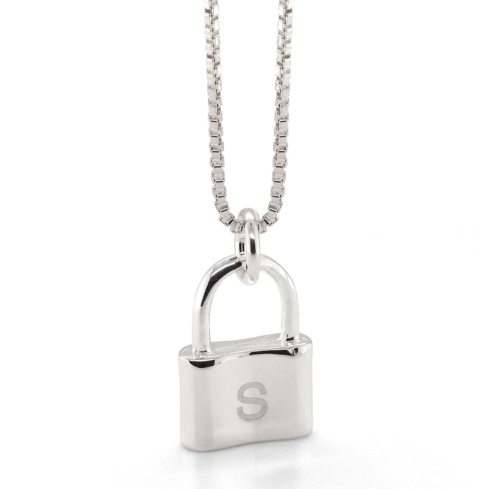 Von Treskow Sterling Silver Padlock 'S' Initial Charm Pendan