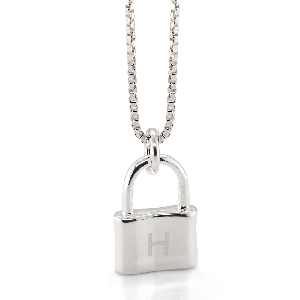 Von Treskow Sterling Silver Padlock 'H' Initial Charm Pendan