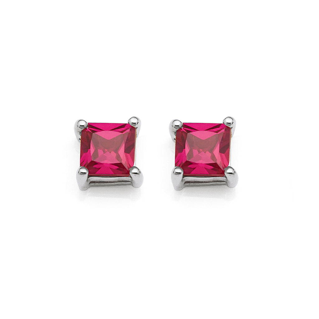 9ct White Gold 5mm Square Ruby Studs