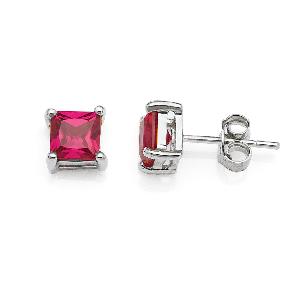 9ct White Gold 5mm Square Ruby Studs