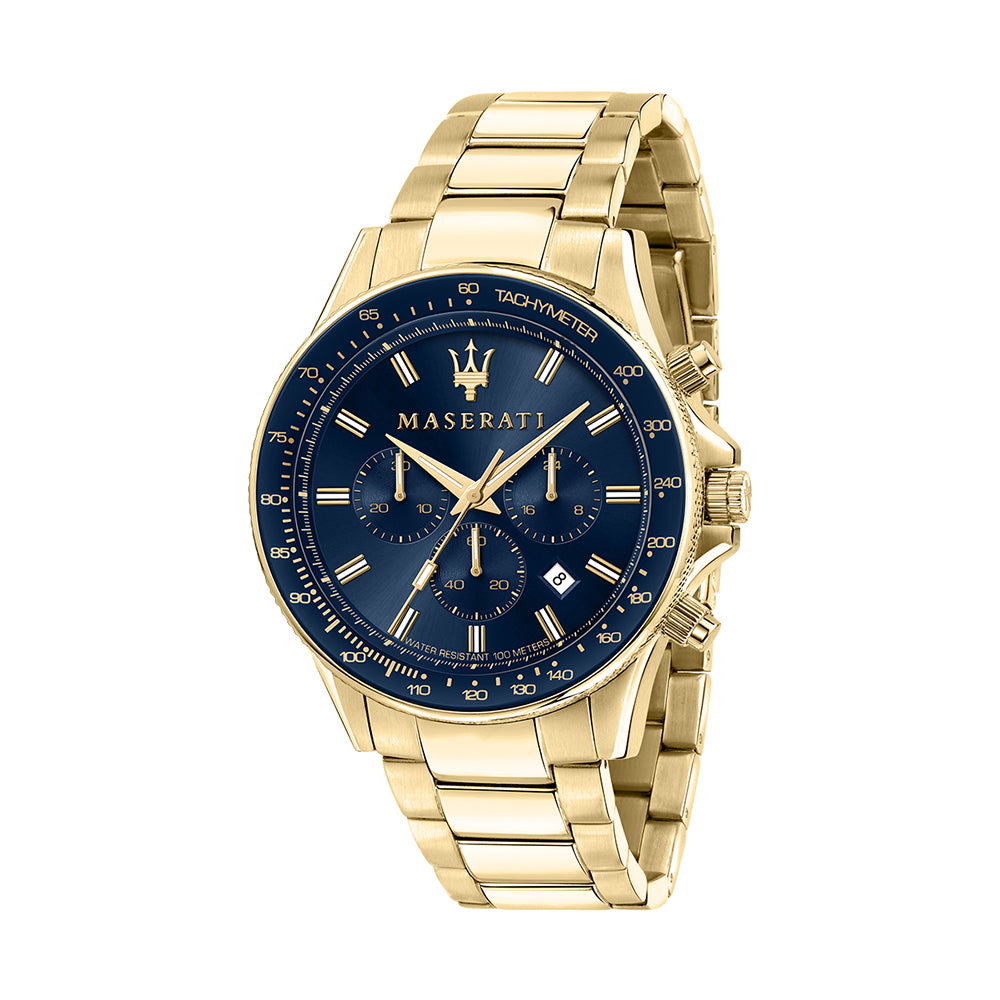 Maserati 'Sfida' Gold Tone Chronograph Blue Dial Watch R8873