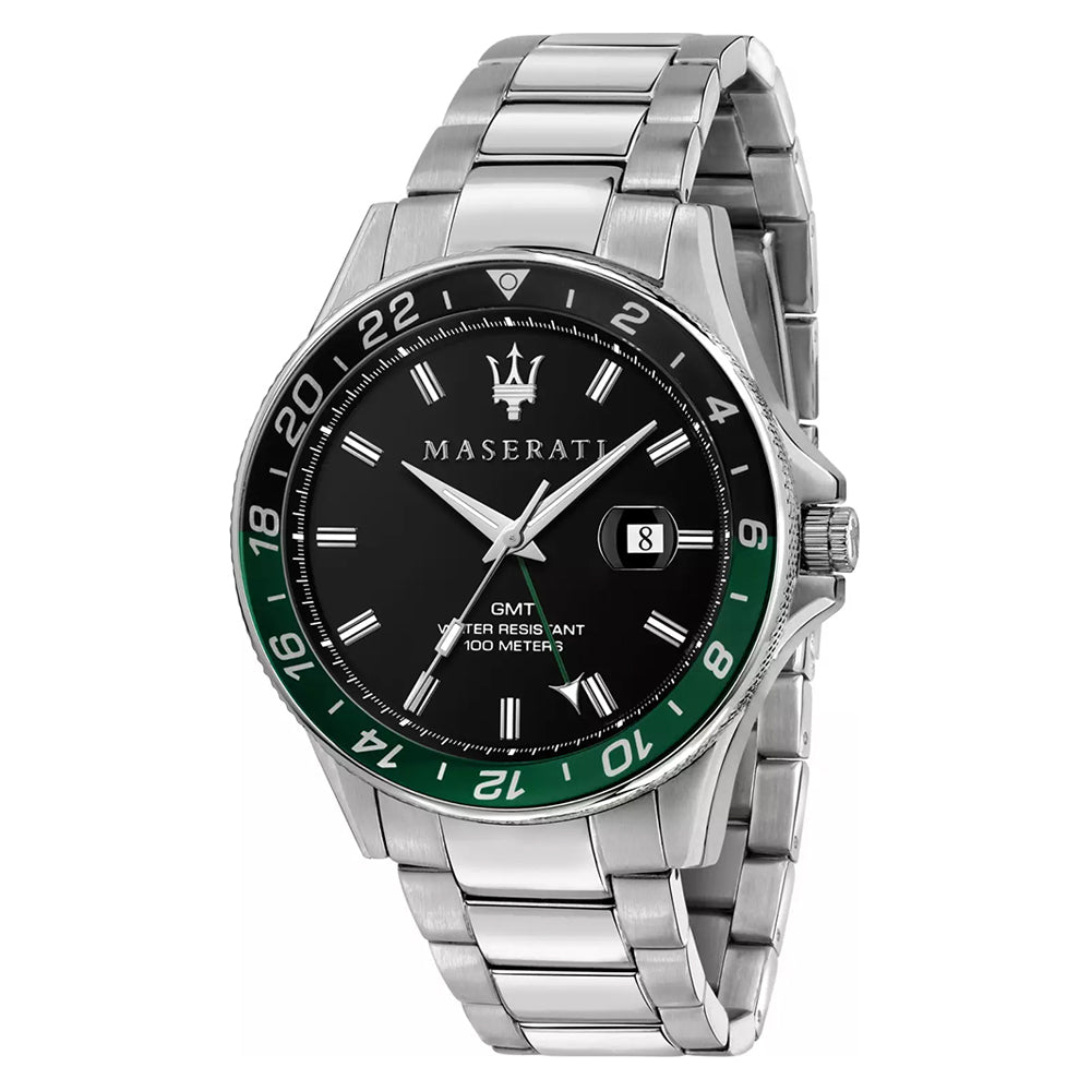 Maserati 'Sfida' Stainless Steel Green & Black Bezel Watch R