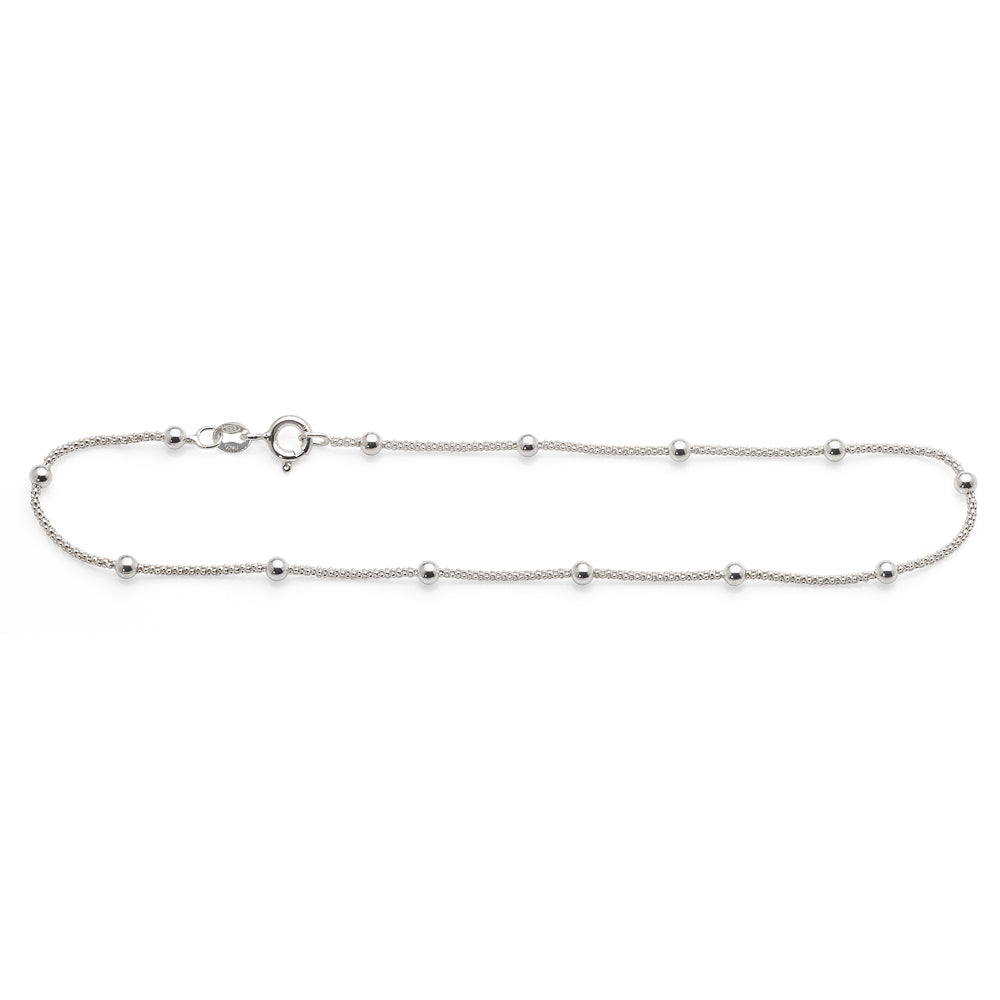 Sterling Silver Popcorn Link Chain & Ball 26cm Anklet