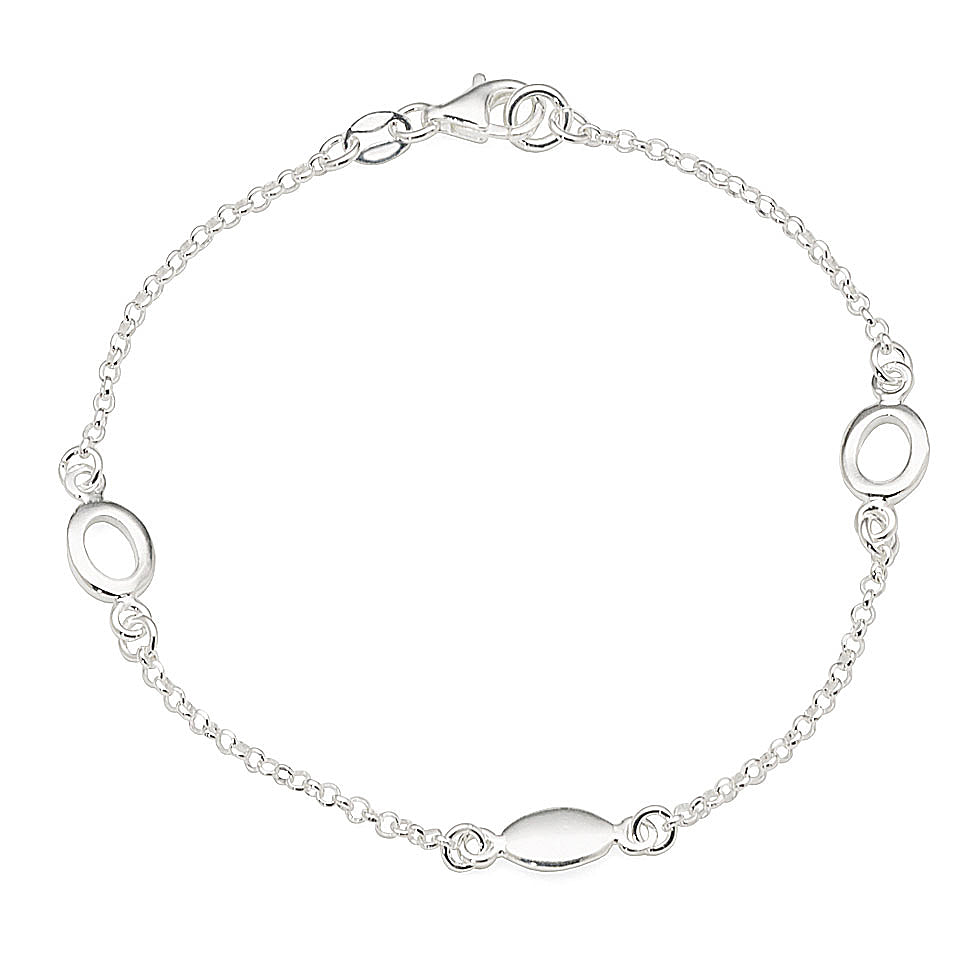 Sterling Silver Eye Shape Trace Chain Bracelet