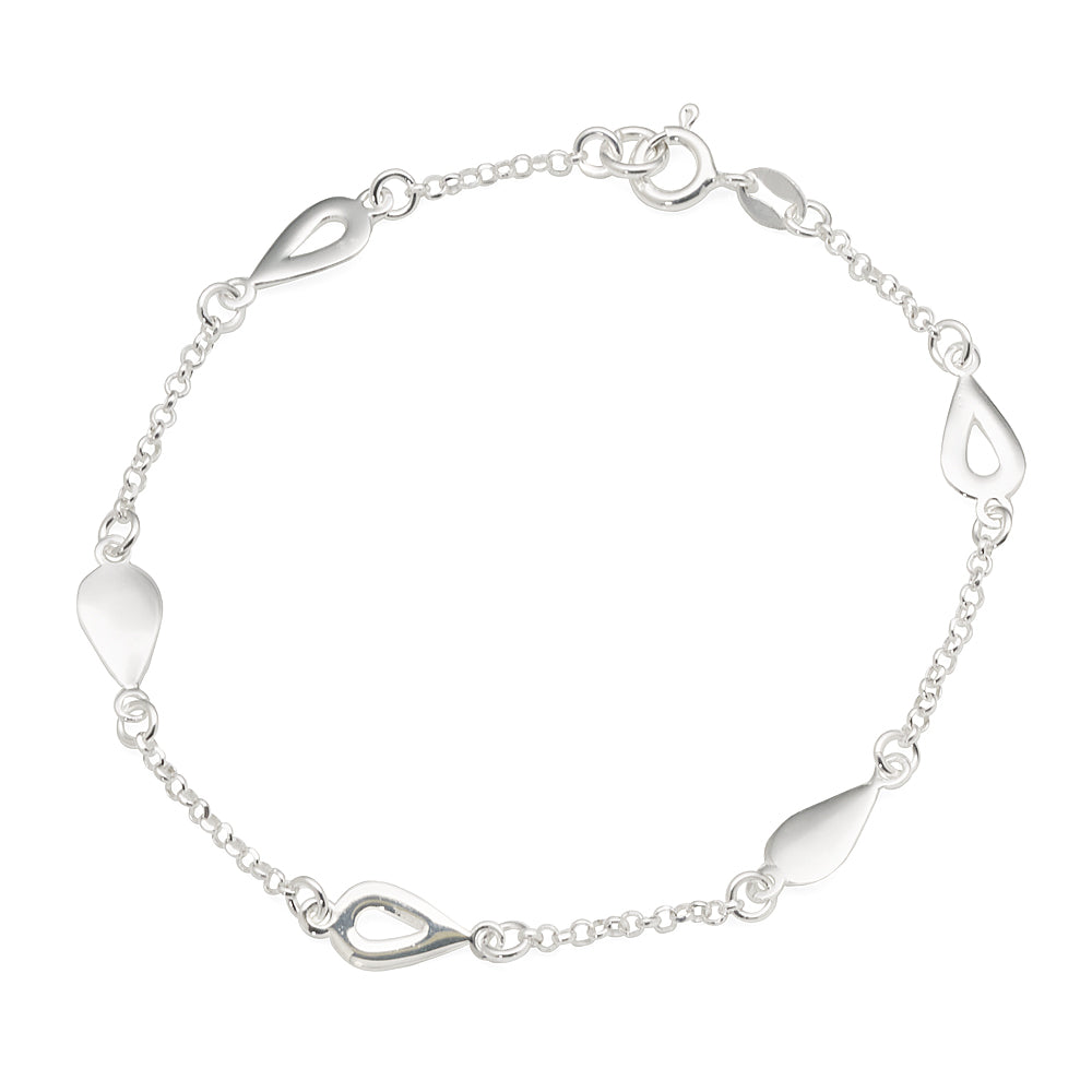 Sterling Silver Alternating Teardrop & Trace Chain Bracelet