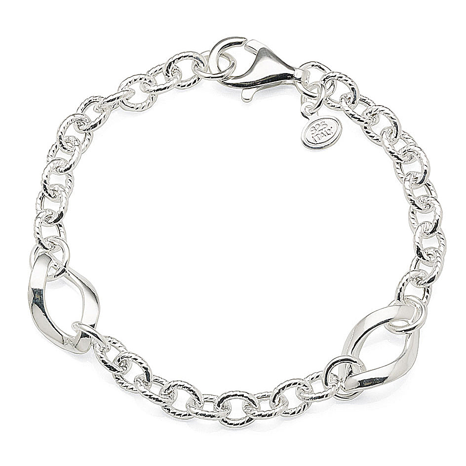 Sterling Silver Oval Belcher & Open Twist Eye Shape Bracelet