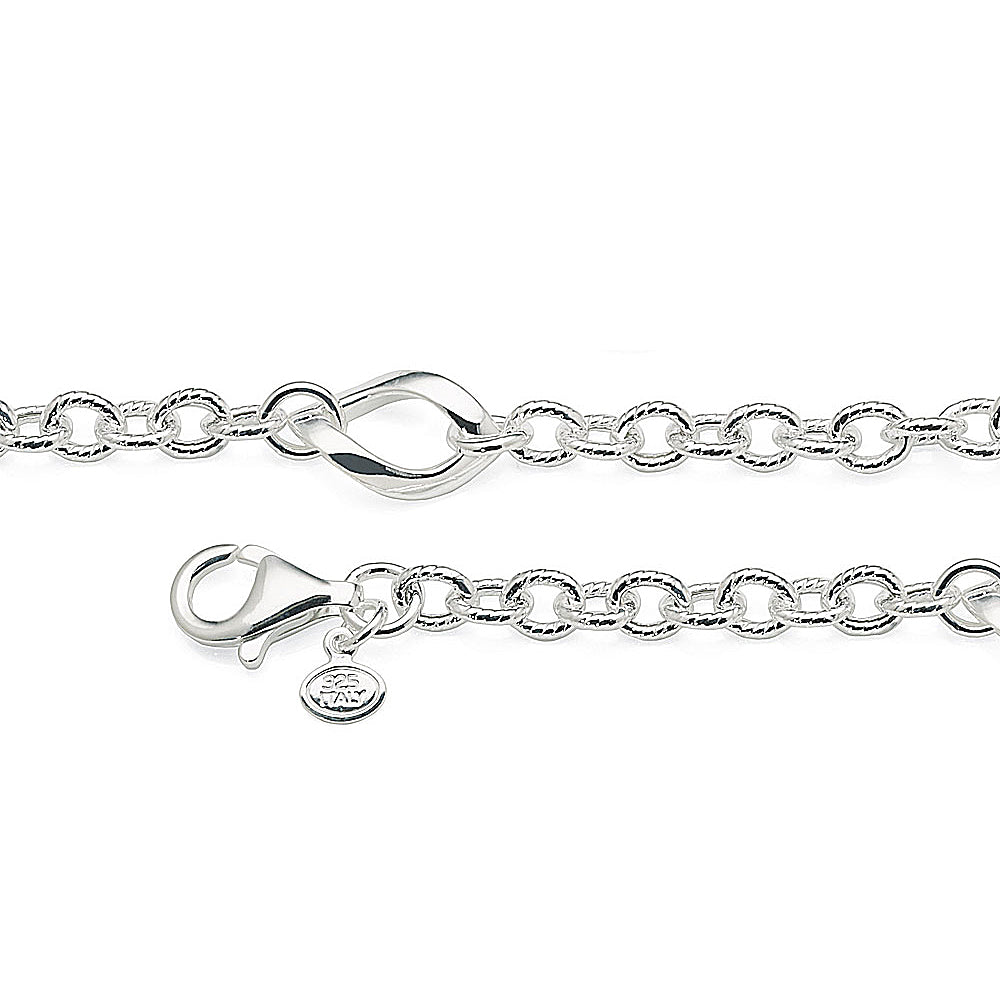 Sterling Silver Oval Belcher & Open Twist Eye Shape Bracelet