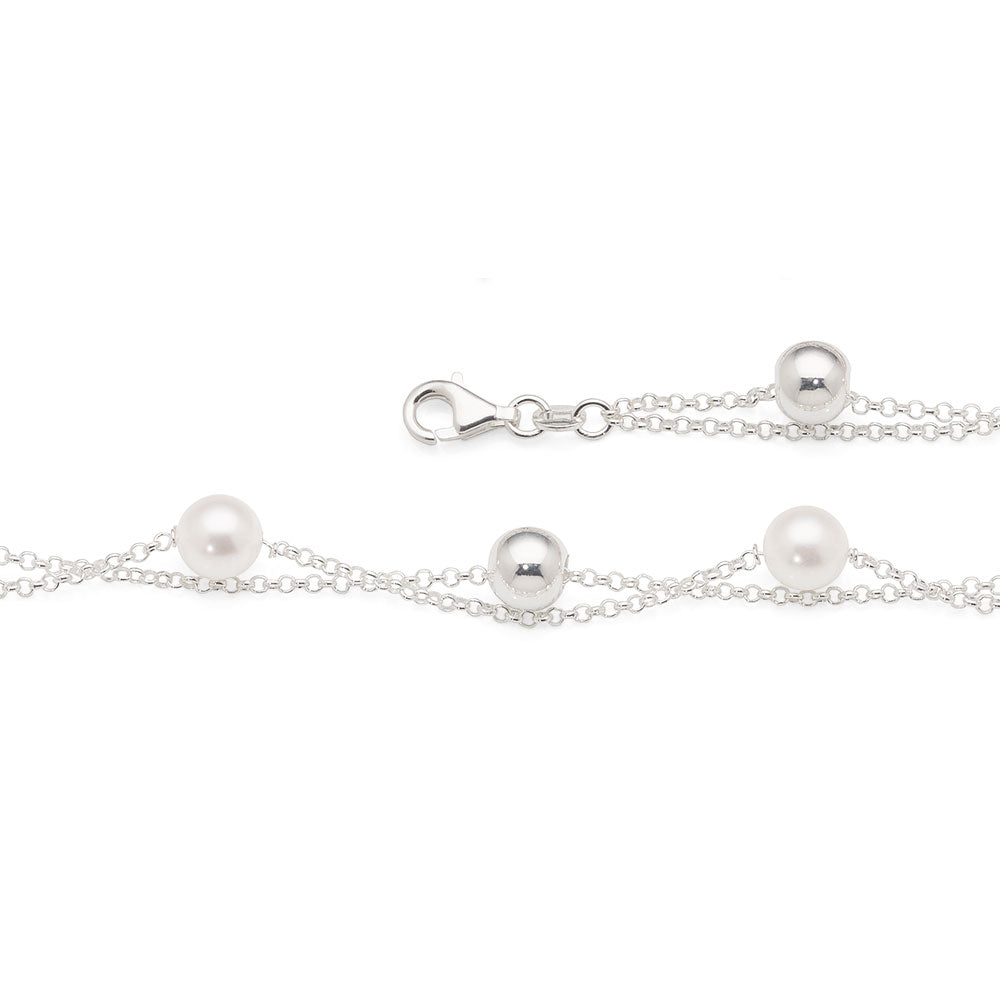 Sterling Silver Double Strand Pearl Bracelet