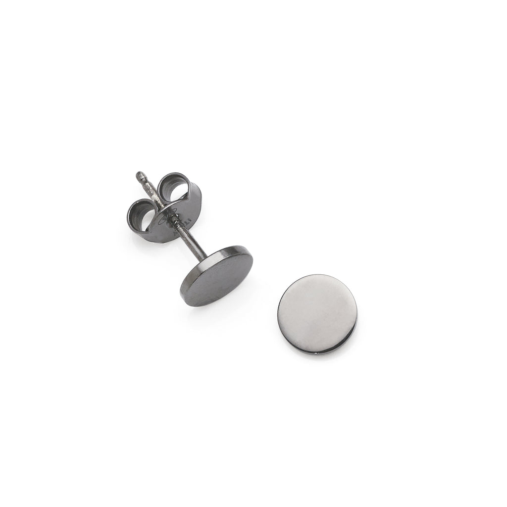 Black Sterling Silver 7mm Flat Disc Stud Earrings