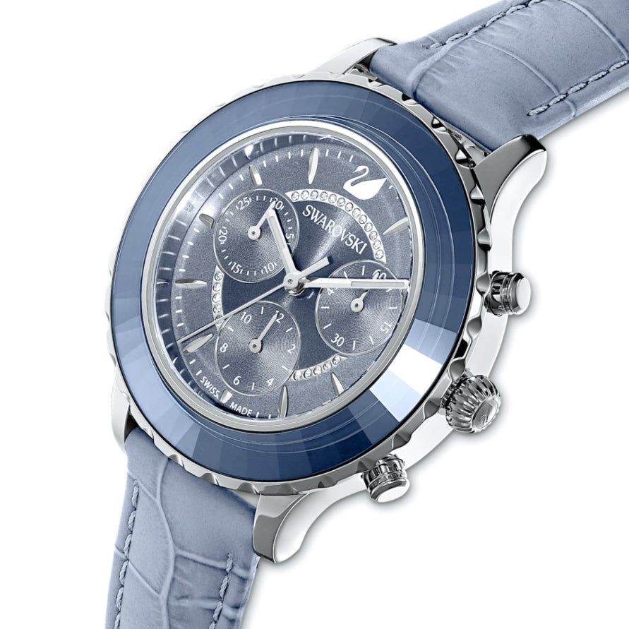 Swarovski 'Octea Lux' Chronograph Blue Leather Watch 5580600