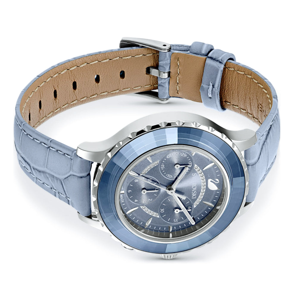 Swarovski 'Octea Lux' Chronograph Blue Leather Watch 5580600