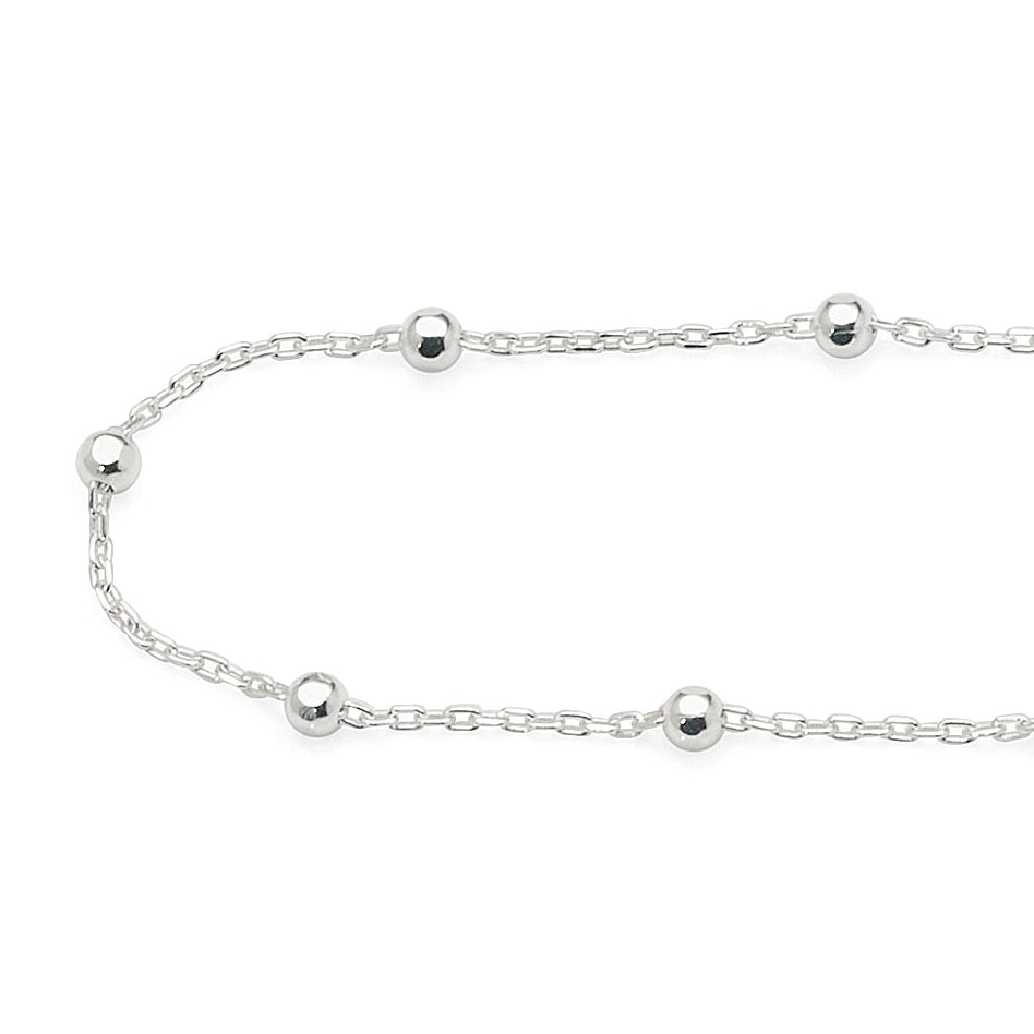 Sterling Silver Cable Link Ball 26cm Anklet