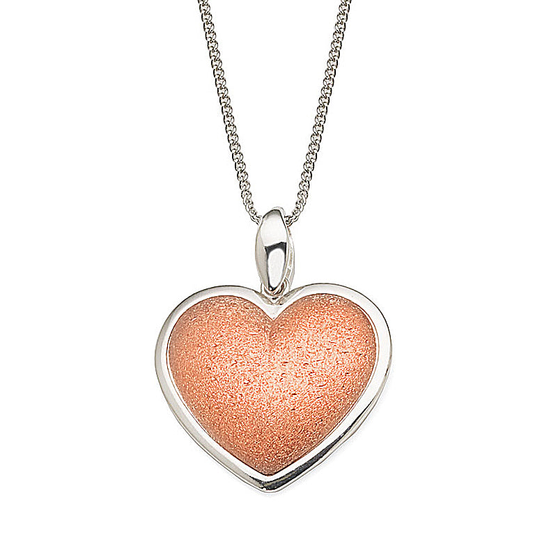 Sterling Silver Rose Tone Stardust Domed Heart Pendant