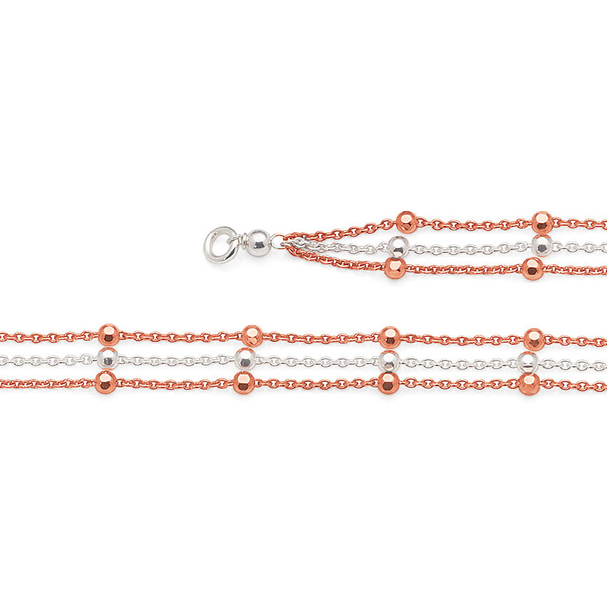 Sterling Silver & Rose 2-Tone 3-Strand 19cm Bracelet