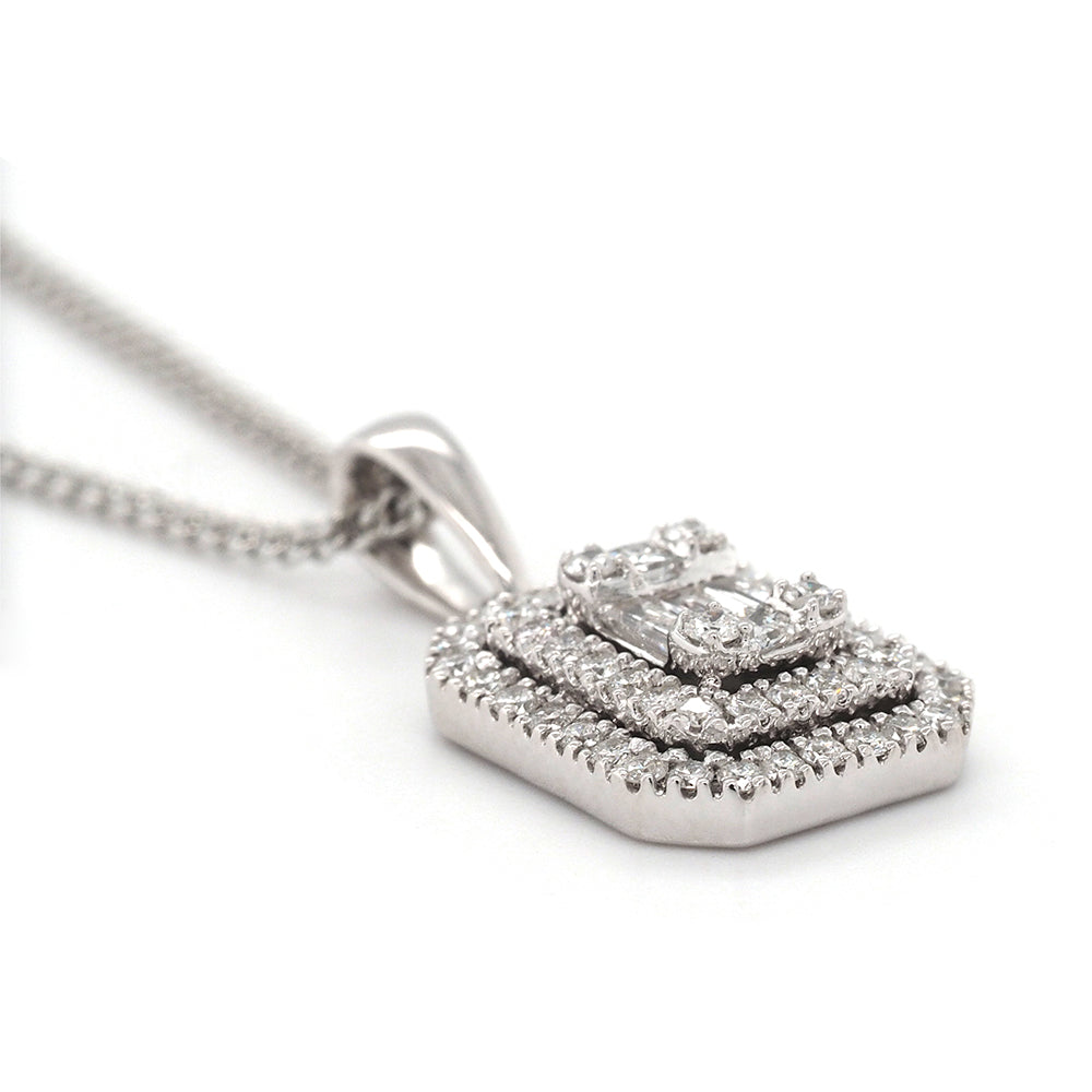 9ct White Gold Vintage-Style Baguette Diamond Pendant TDW 0.