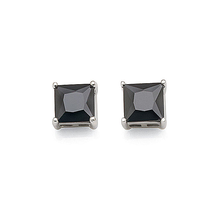 Sterling Silver Black Square Cubic Zirconia Stud Earrings