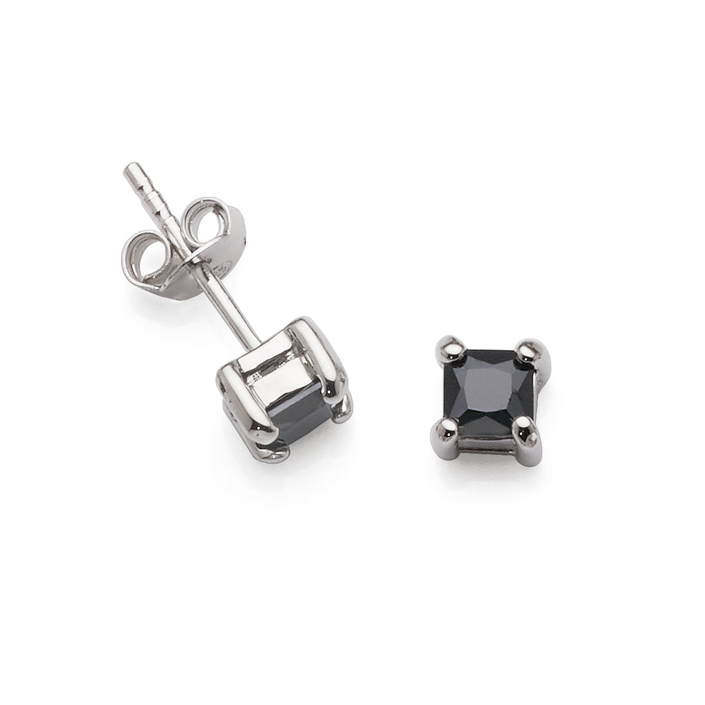 Sterling Silver Square Black Cubic Zirconia Stud Earrings