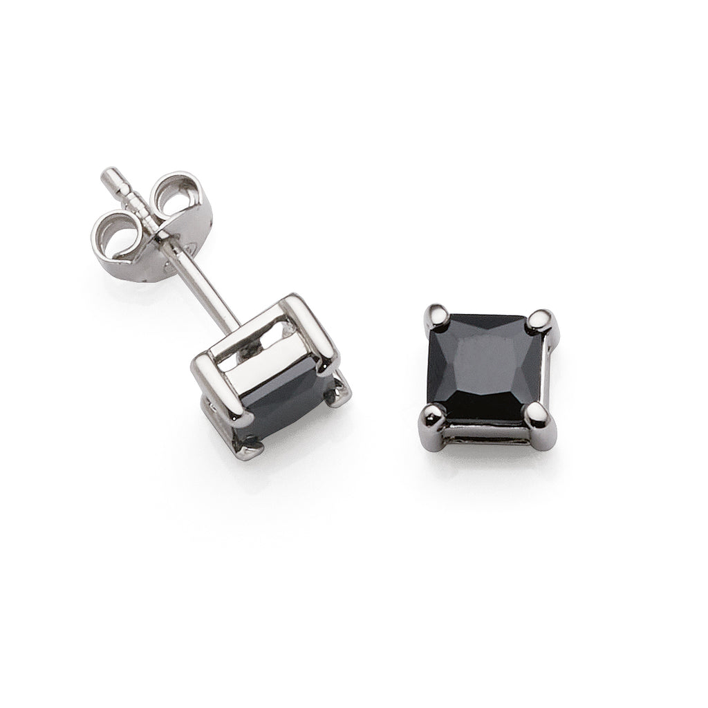 Sterling Silver 5mm Square Black Cubic Zirconia Stud Earring