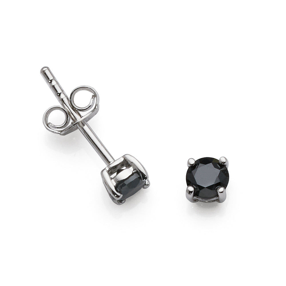 Sterling Silver 4mm Round Black Cubic Zirconia Stud Earrings