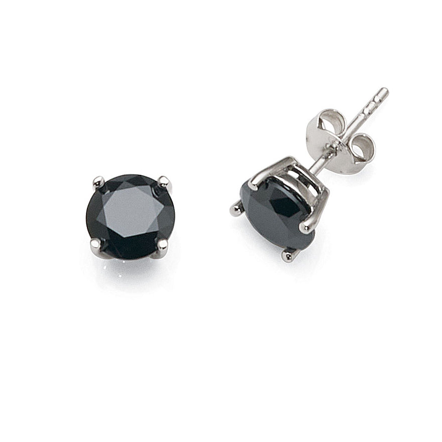 Sterling Silver 7mm Black Cubic Zirconia Studs