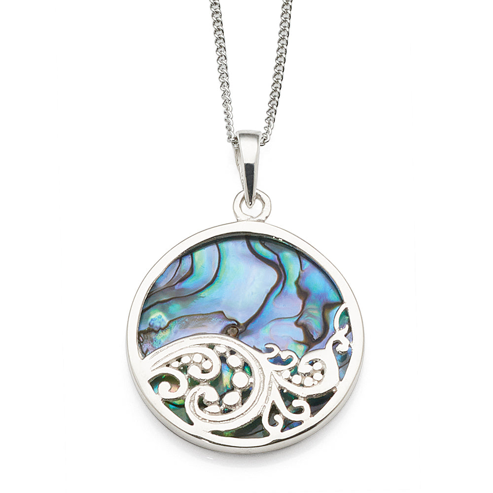 Sterling Silver Paua Shell Filigree 27mm Round Pendant