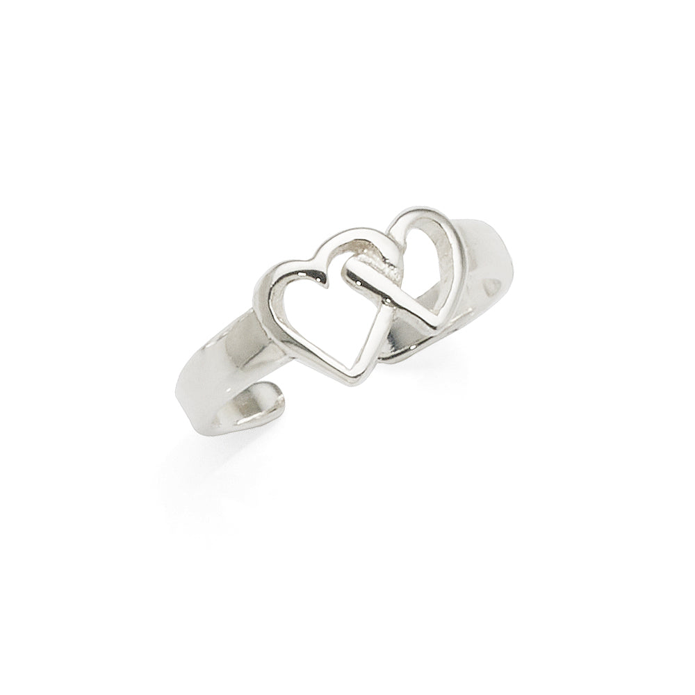 Sterling Silver Interlocking Double Open Heart Toe Ring