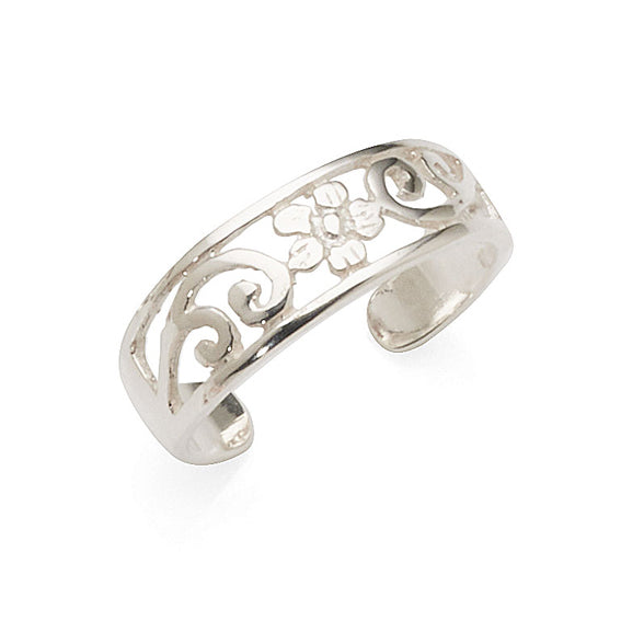 Sterling Silver Flower & Swirl Toe Ring