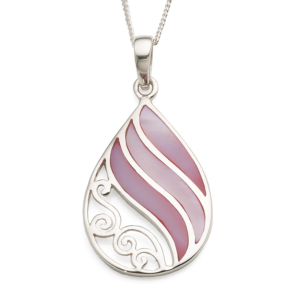 Sterling Silver Pink Mother Of Pearl Teardrop Shaped Pendant