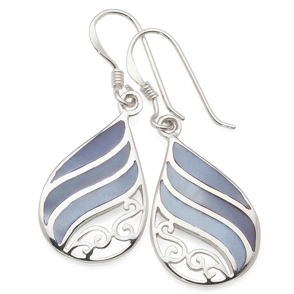 Sterling Silver Purple Mother Of Pearl Hook Earrings