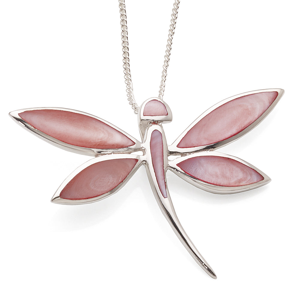 Sterling Silver Pink Paua Shell Dragonfly Pendant