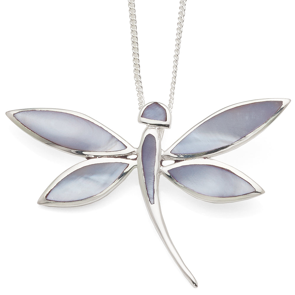 Sterling Silver Purple Mother Of Pearl Dragonfly Pendant