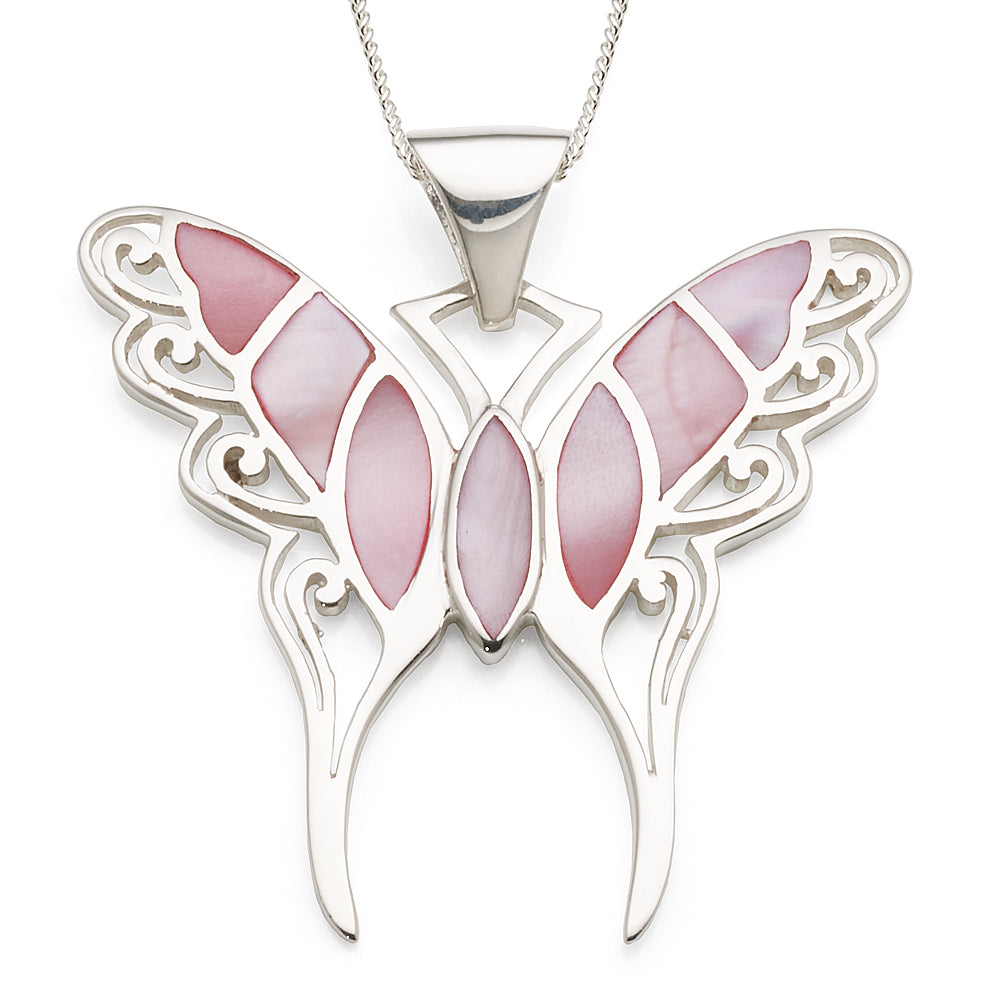 Sterling Silver Pink Mother Of Pearl & Paua Shell Butterfly