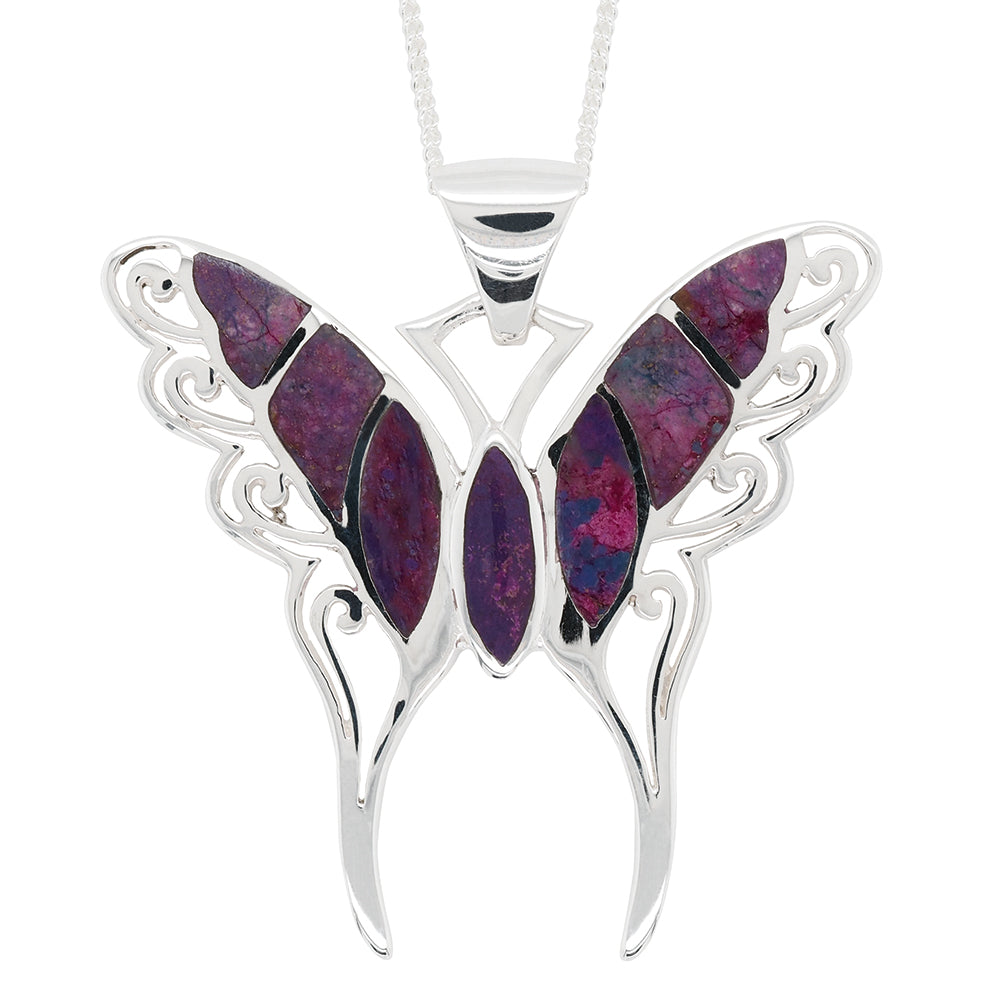 Sterling Silver Created Purple Turquoise Butterfly Pendant