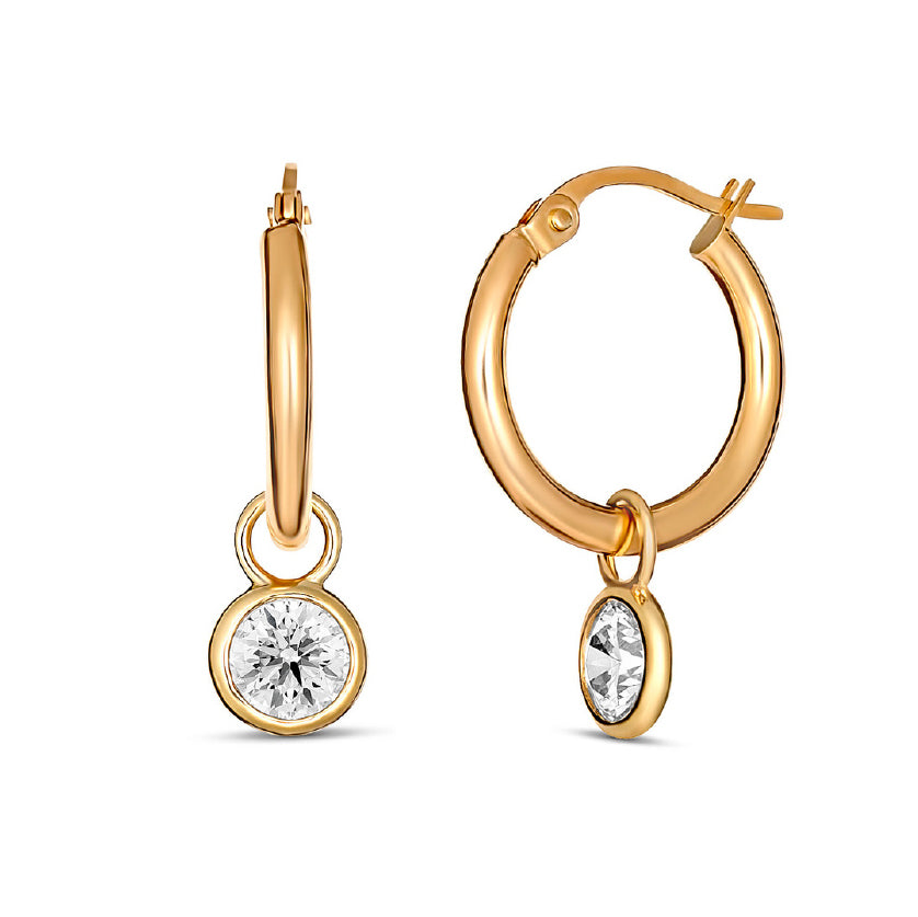Evergem 9ct Gold Hoops with Round Cubic Zirconia Drop E10-00