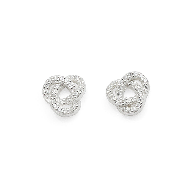 Sterling Silver Cubic Zirconia Open Knot Stud Earrngs