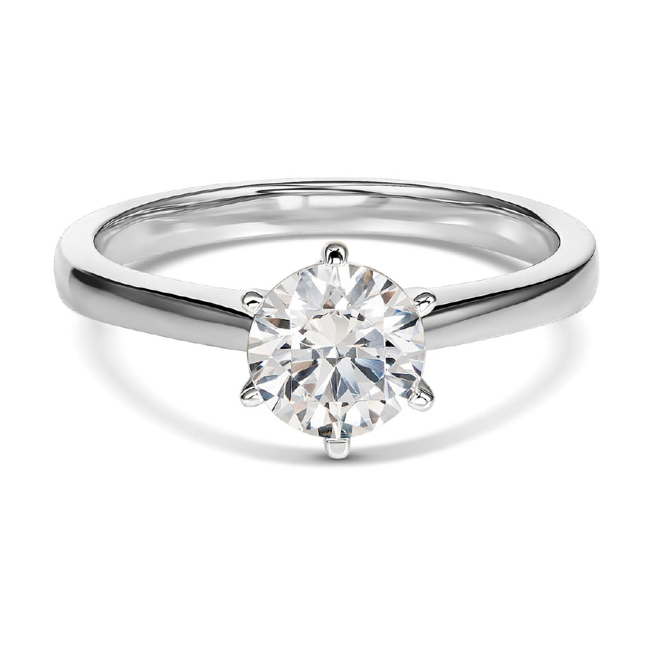 Evergem Cubic Zirconia 6-Claw Solitaire 9ct White Gold Ring