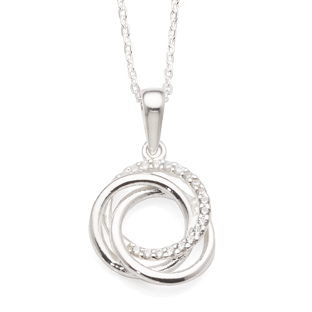 Sterling Silver Cubic Zirconia Circle Pendant On 42cm Cable