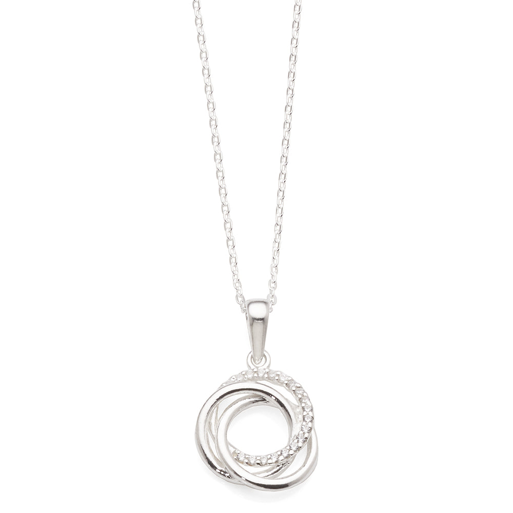 Sterling Silver Cubic Zirconia Circle Pendant On 42cm Cable