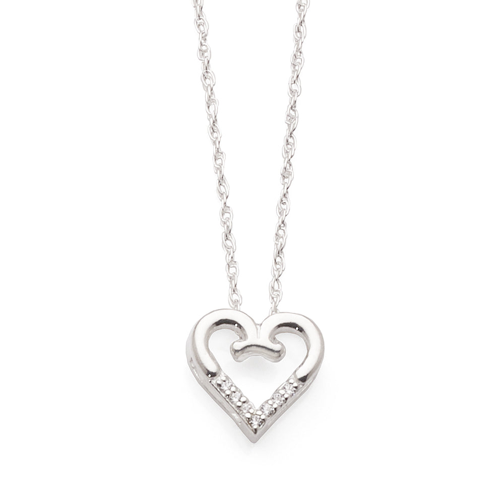 Sterling Silver Cubic Zirconia Open Heart Pendant On 45cm Ro